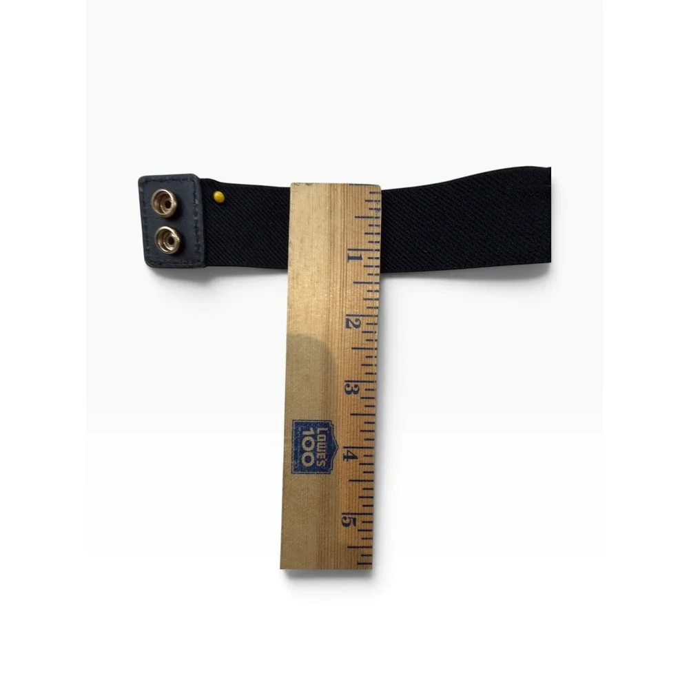 Black Elastic Belt Women M Gold Metal Plate 80s Glam Statement Maximal Vintage